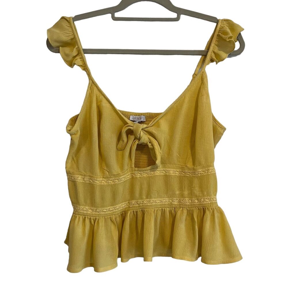 Patrons Of Peace Junior Yellow Boho Crop Tank Top Size Large